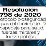 La Resolución 798 de 2020 adopta el protocolo de bioseguridad del hospedaje de personal de salud, fuerzas militares y fuerza pública.