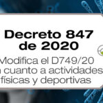 El Decreto 847 de 2020 modifica el D749/20 en cuanto a actividades físicas y deportivas