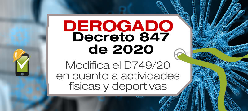 El Decreto 847 de 2020 modifica el D749/20 en cuanto a actividades físicas y deportivas