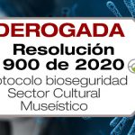 El protocolo de bioseguridad para el sector cultural colombiano específicamente el museístico es adoptado mediante la Resolución 900 de 2020.