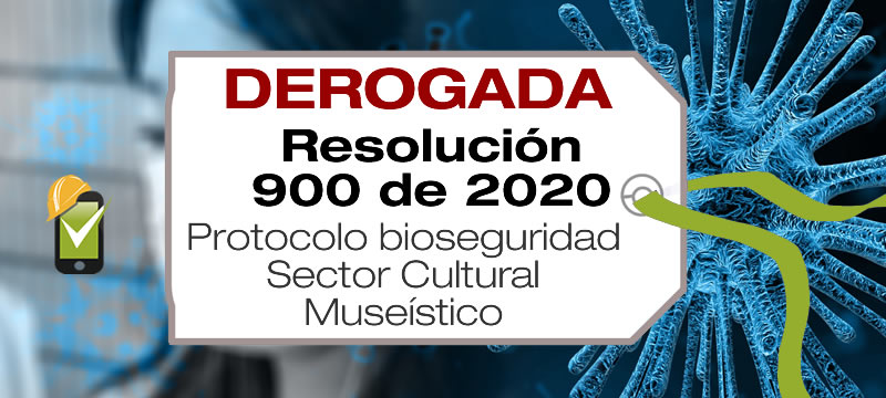 El protocolo de bioseguridad para el sector cultural colombiano específicamente el museístico es adoptado mediante la Resolución 900 de 2020.
