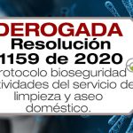 La Resolución 1159 de 2020 adopta el protocolo de bioseguridad para las actividades del servicio de limpieza y aseo doméstico.