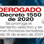 El Decreto 1550 de 2020 prorroga el aislamiento selectivo y cierra fronteras terrestres hasta el 16 de enero de 2021