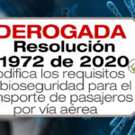 La Resolución 1927 de 2020 modifica los requisitos de bioseguridad para el transporte internacional de personas por vía aérea en Colombia.