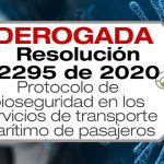 La Resolución 2295 de 2020 establece el protocolo de bioseguridad en los servicios de trasporte marítimo de pasajeros y de servicio particular.