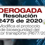La Resolución 2475 de 2020 modifica el protocolo de bioseguridad del sector transporte adoptado mediante la Resolución 677 de 2020.