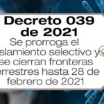 El Decreto 039 de 2021 amplía el aislamiento selectivo con distanciamiento Individual responsable hasta el 28 de febrero de 2021.