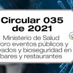 La Circular 035 de 2021 del Ministerio de Salud trata sobre aforo en eventos públicos y privados y medidas de bioseguridad en bares y restaurantes.