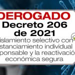 El Decreto 206 de 2021 establece el aislamiento selectivo con distanciamiento individual responsable y la reactivación económica segura.