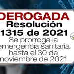 La Resolución 1315 de 2021 prorroga la emergencia sanitaria hasta el 30 de noviembre de 2021