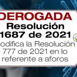 La Resolución 1687 de 2021 modifica la Resolución 777 de 2021 en cuanto a los aforos en eventos masivos públicos y privados.