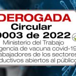 La Circular 0003 de 2022 trata de la exigencia de vacunación covid-19 a trabajadores de los sectores productivos abiertos al público.