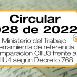 La herramienta de comparación de código CIIU 3 (Decreto 1607 de 2022) y CIIU 4 (Decreto 768 de 2022) se encuentra en la Circular 028 de 2022.